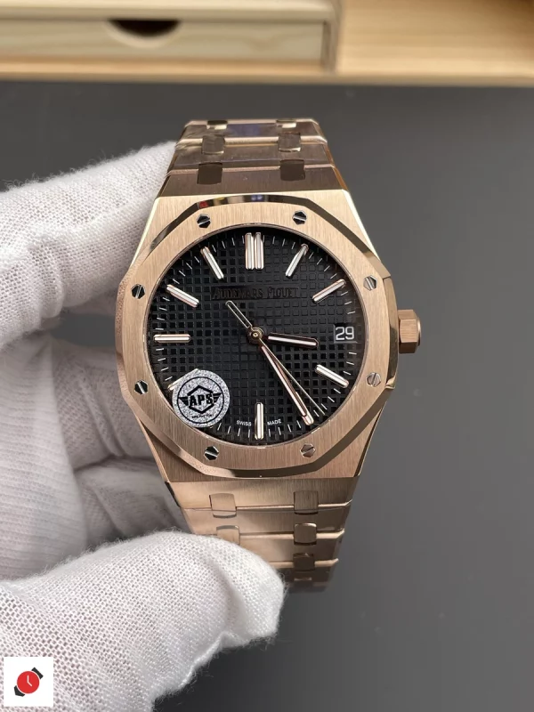 高仿AP-愛彼 皇家橡樹系列 15510 玫瑰金黑盤 41MM