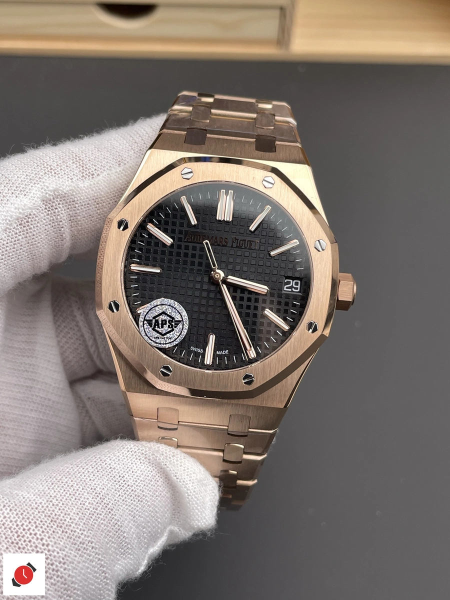 高仿AP-愛彼 皇家橡樹系列 15510 玫瑰金黑盤 41MM