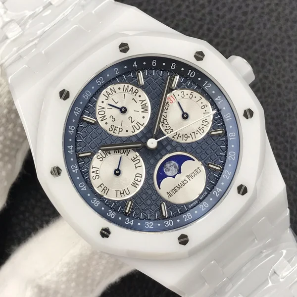 高仿AP-愛彼 皇家橡樹系列 白陶瓷萬年曆 41MM