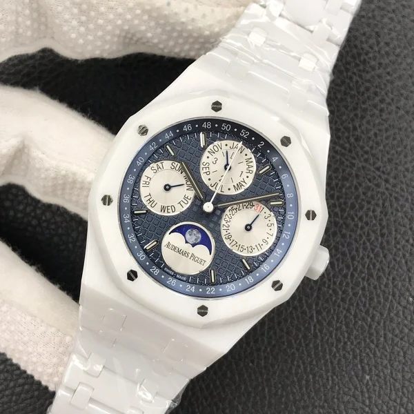 高仿AP-愛彼 皇家橡樹系列 白陶瓷萬年曆 41MM