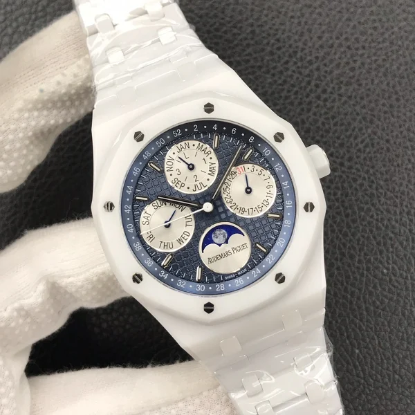 高仿AP-愛彼 皇家橡樹系列 白陶瓷萬年曆 41MM