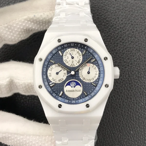 高仿AP-愛彼 皇家橡樹系列 白陶瓷萬年曆 41MM